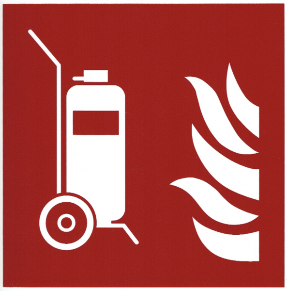 Schild fahrbarer Feuerlöscher 20x20cm Kunststoff Löschwagen nachleuchtend ASR ISO7010